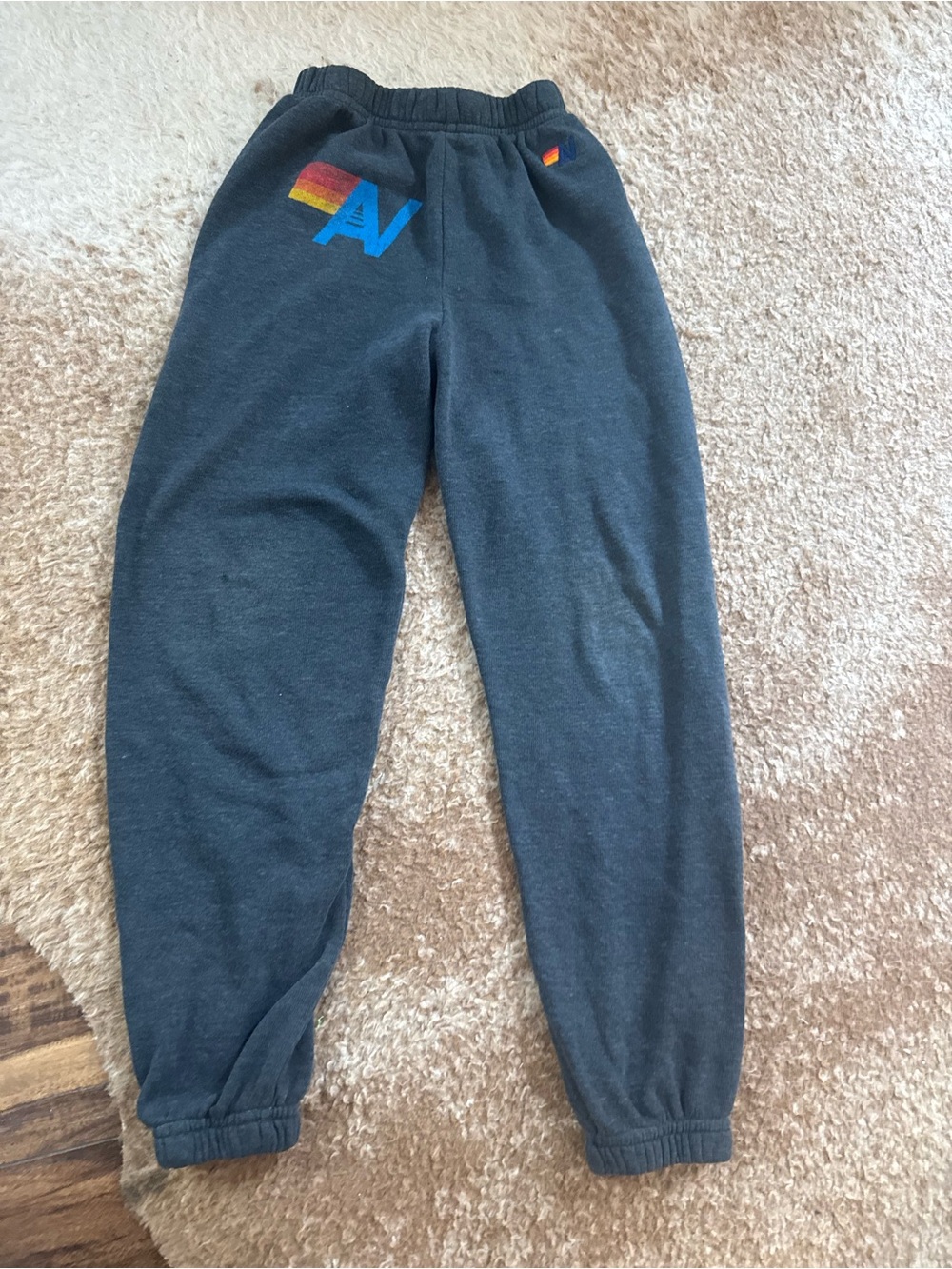 Aviator Nation Charcoal Sweatpants with Rainbow & Blue Logo